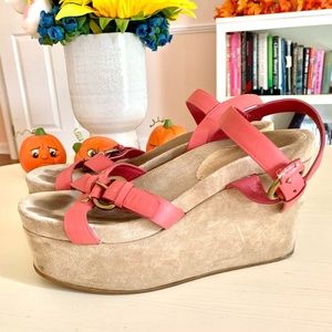 Pink strappy suede Miu Miu platform sandals